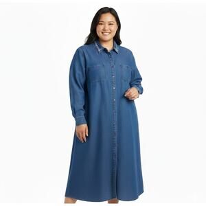 Liz & Me Denim Maxi Dress Sz 5X 100% Embroidery Detachable Collar Casual Classic